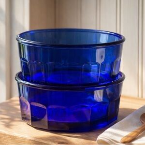 Blue Cobalt Glass Thumbprint Base Soup Salad Sides Bowls Vintage 70s Made in USA